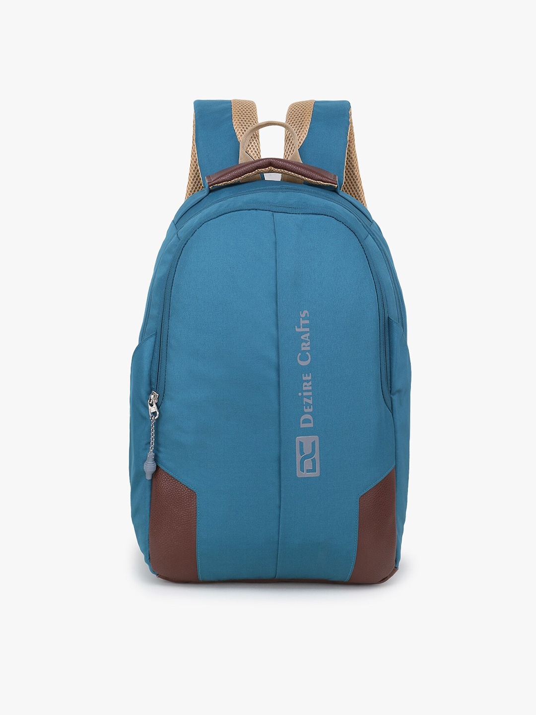 

Dezire Crafts Unisex Blue & Brown Brand Logo Embellished Backpack