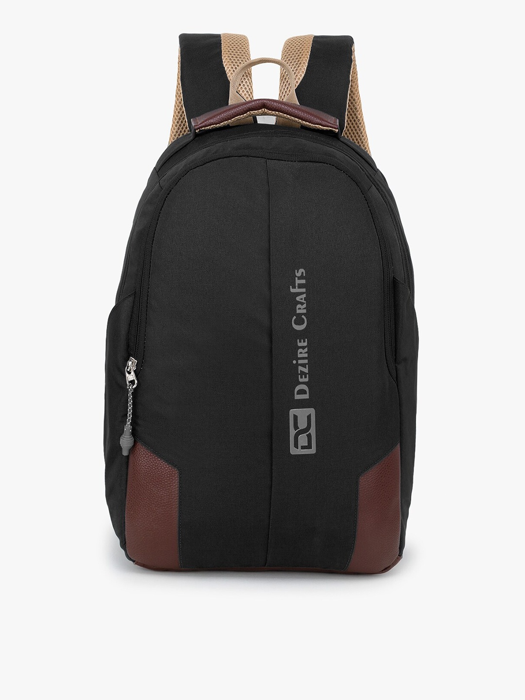 

Dezire Crafts Unisex Black & Brown Brand Logo Backpack