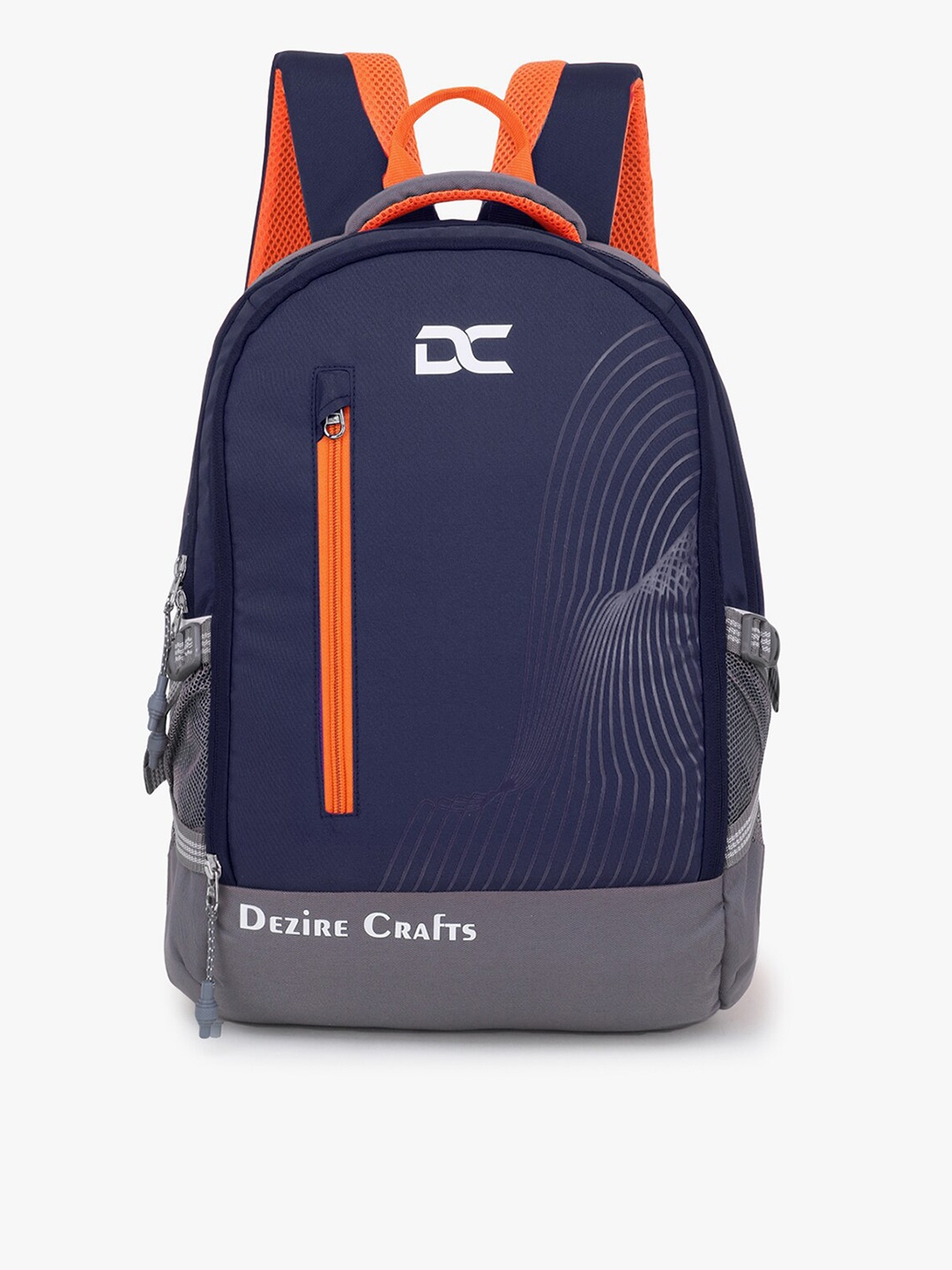 

Dezire Crafts Unisex Blue & Grey Brand Logo Embellished Backpack