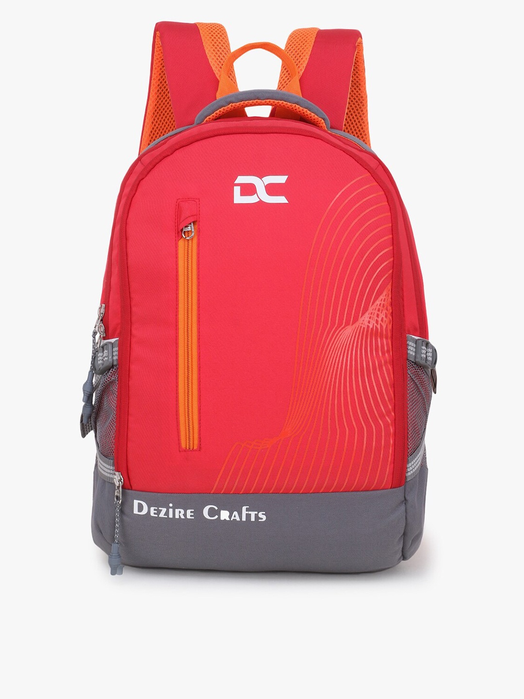 

Dezire Crafts Unisex Red & Grey Brand Logo Backpack