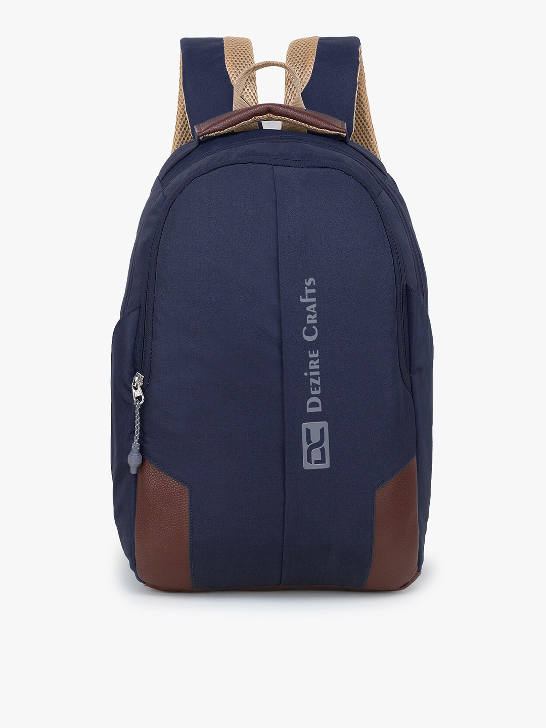 

Dezire Crafts Unisex Navy Blue & Brown Brand Logo Backpack