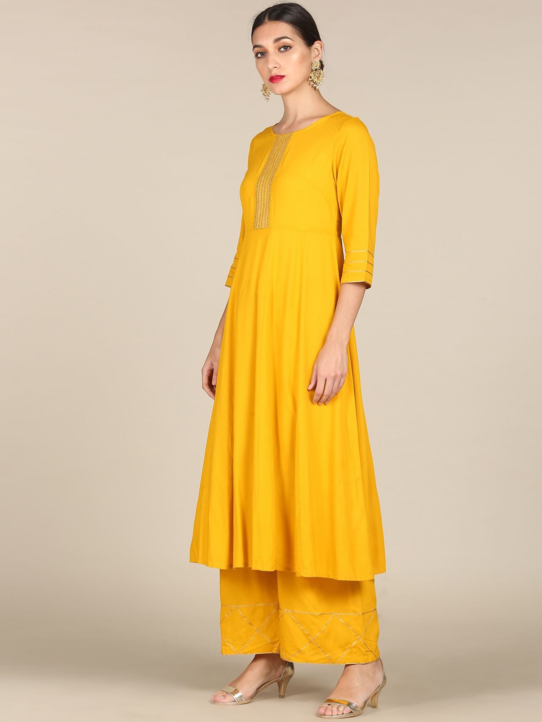 

Anahi Women Mustard Yellow Ethnic Motifs Yoke Design Kurta with Palazzos & With Dupatta