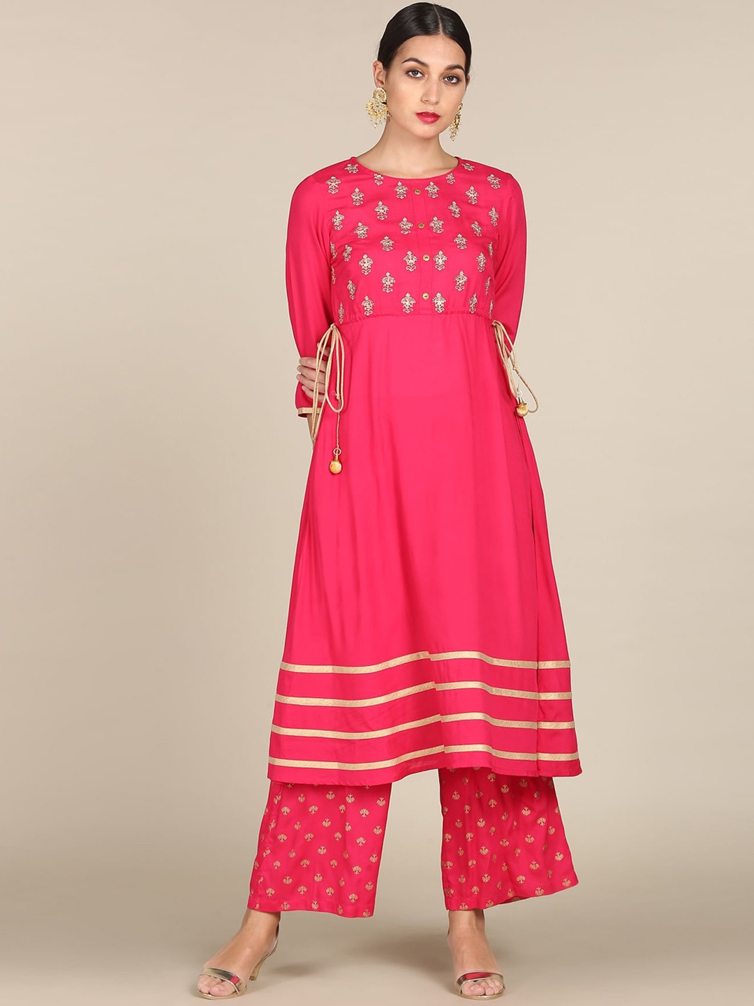 

Anahi Women Pink Ethnic Motifs Yoke Design Kurta with Palazzos