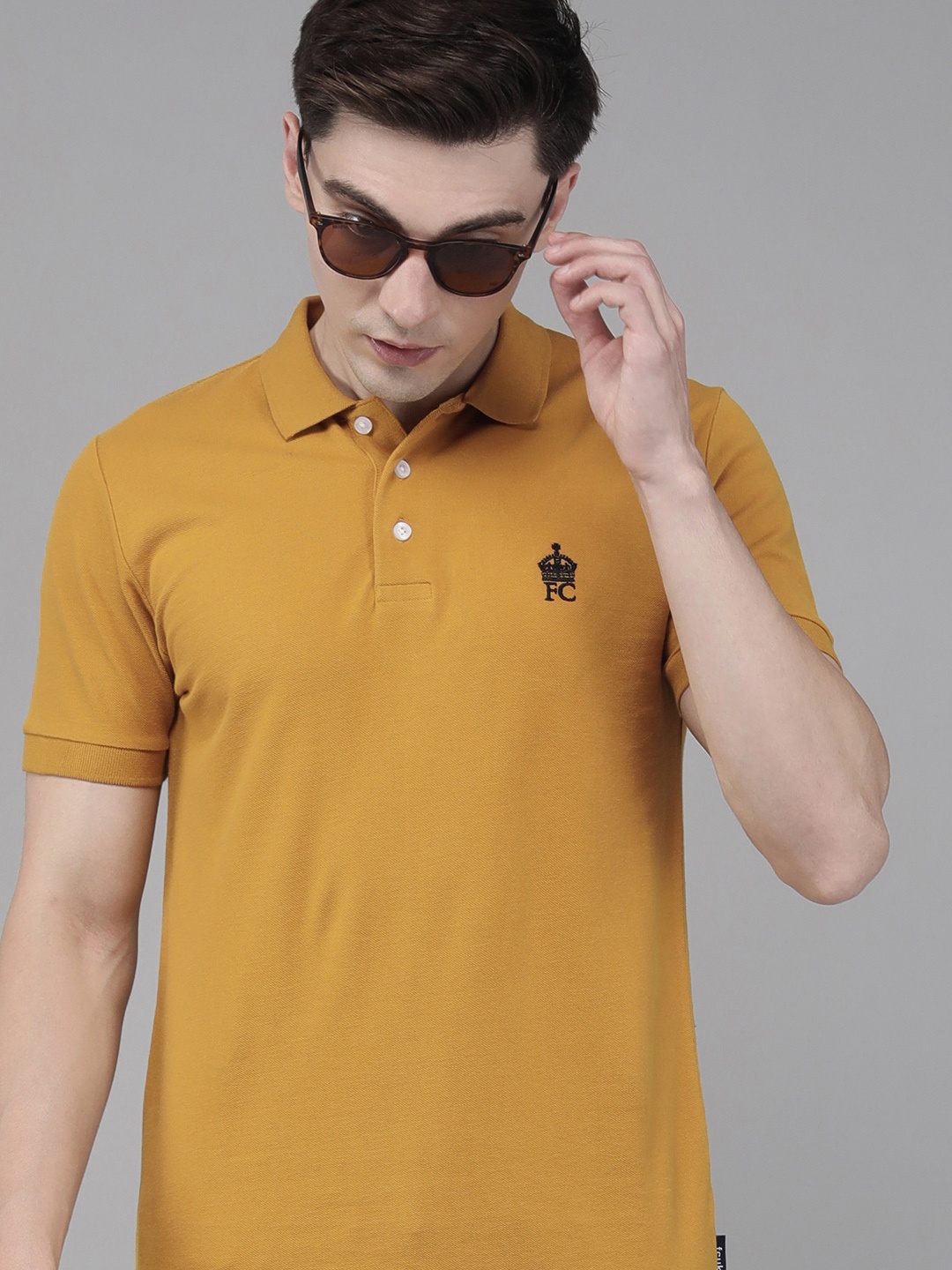 

French Connection Men Yellow Brand Logo Polo Collar Slim Fit T-shirt