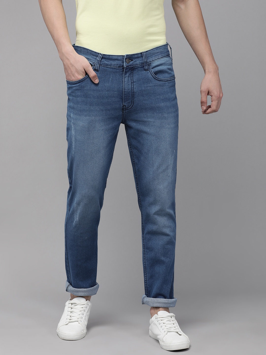 

French Connection Men Blue Slim Fit Mid-Rise Heavy Fade Jeans