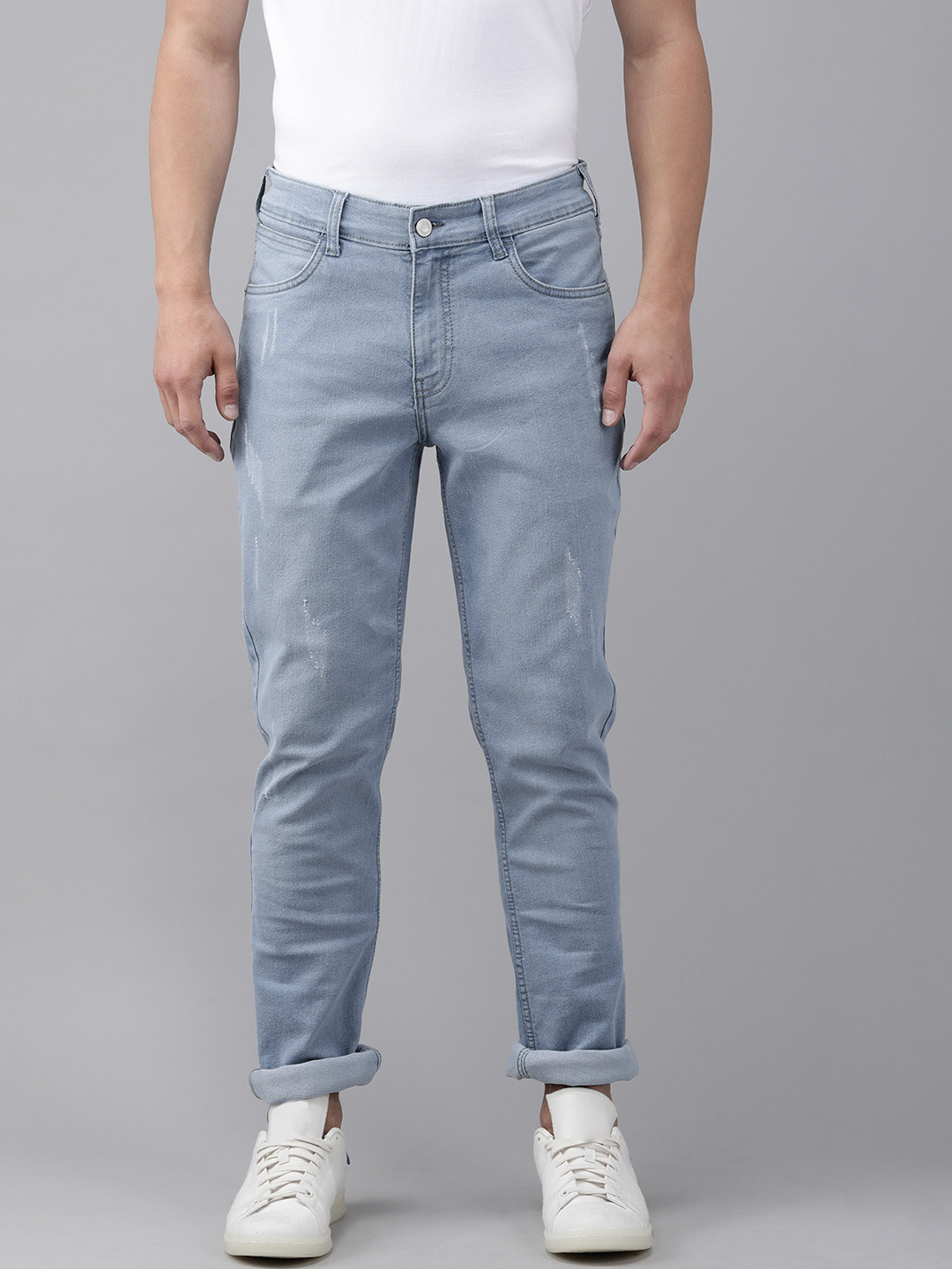 

French Connection Men Light Blue Slim Fit Mid-Rise Low Distress Jeans