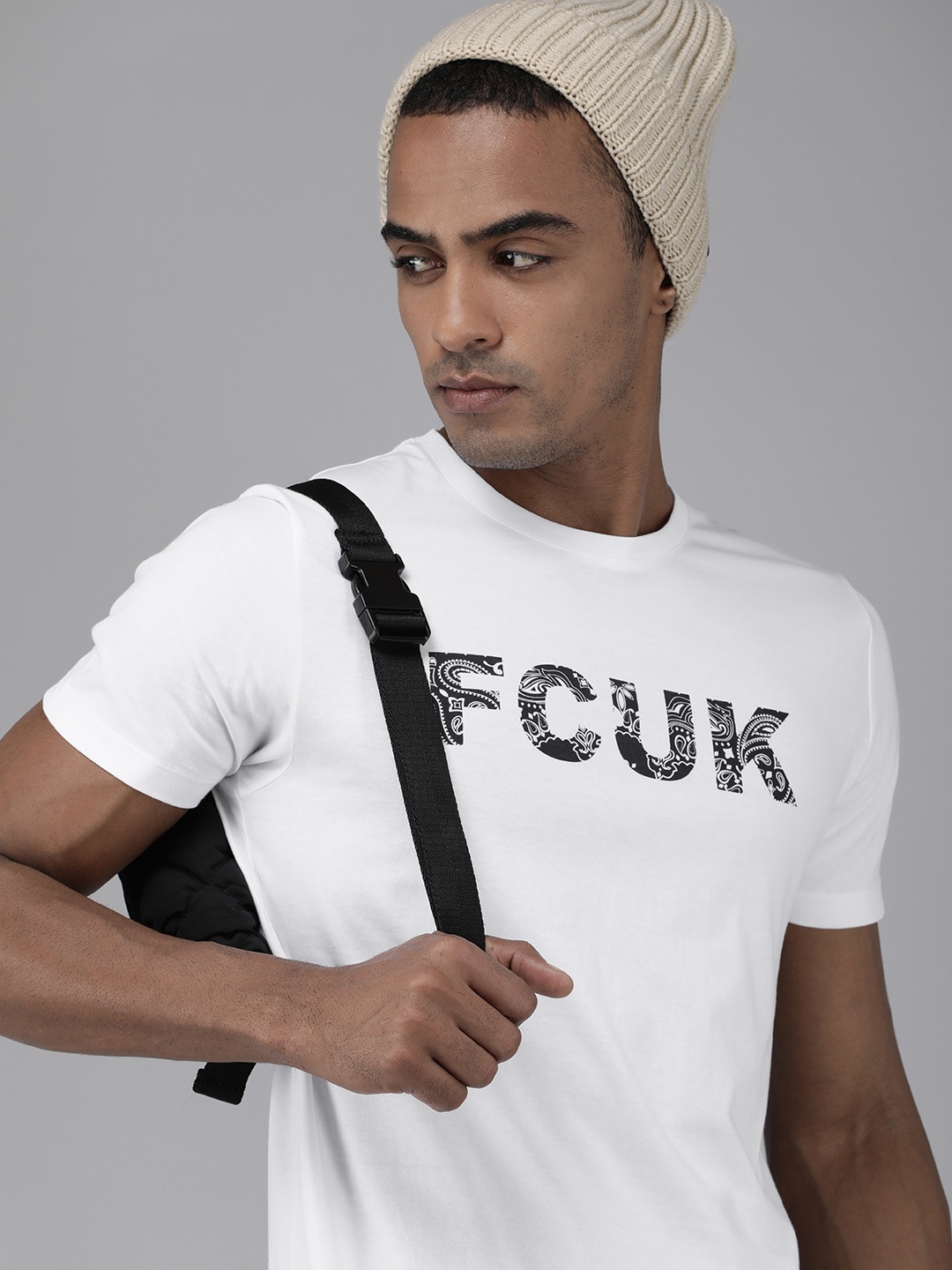 

French Connection Men White Printed Slim Fit Pure Cotton T-shirt