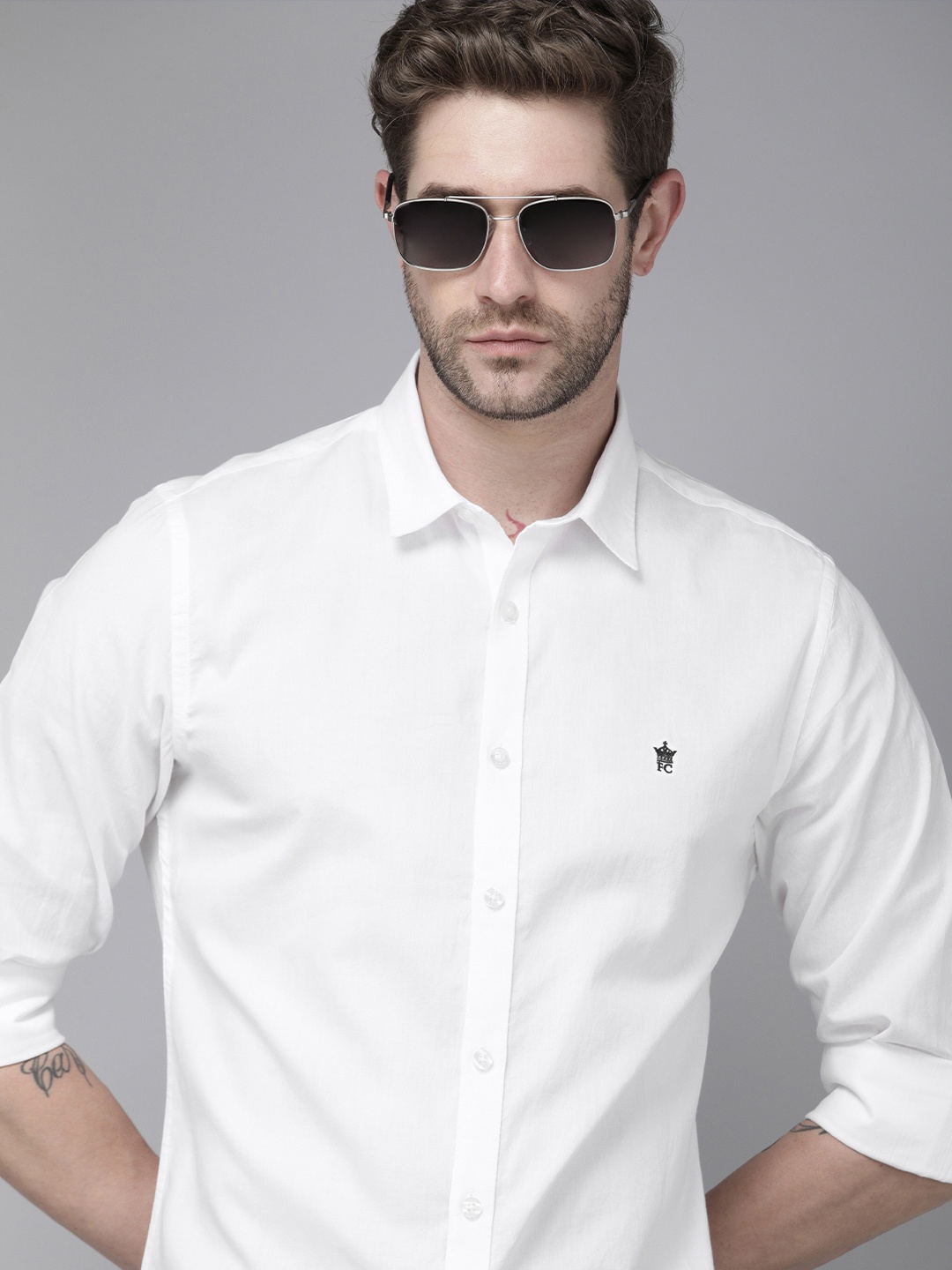 

French Connection Men White Solid Slim Fit Pure Cotton Casual Shirt