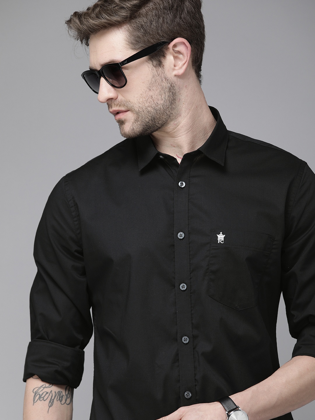 

French Connection Men Black Solid Slim Fit Casual Shirt
