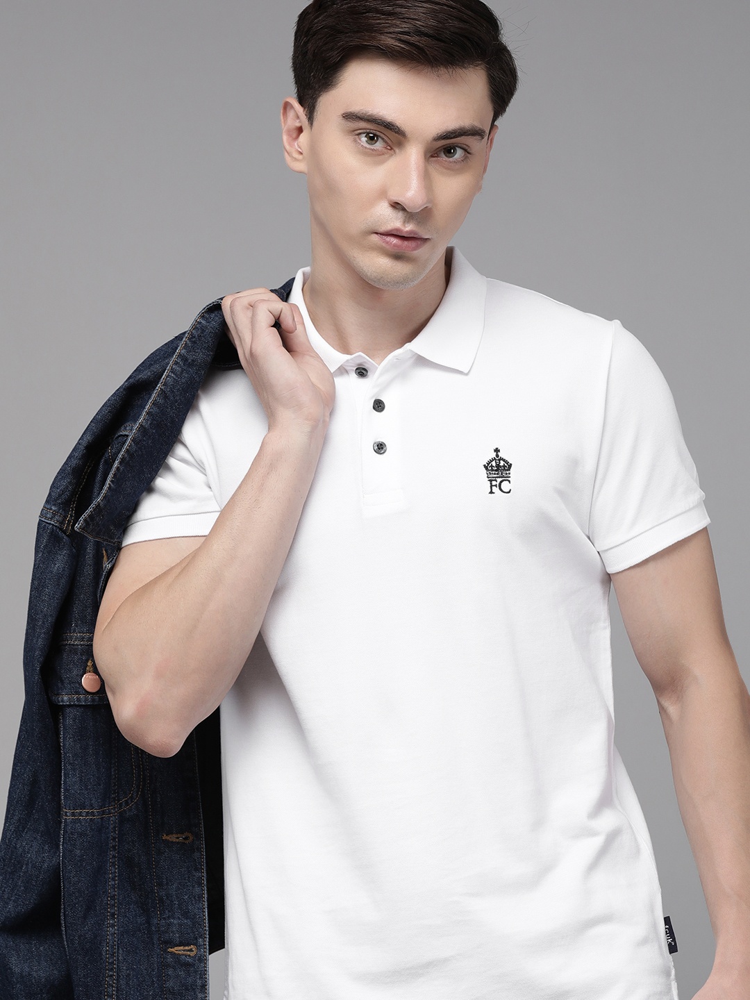 

French Connection Men White Brand Logo Polo Collar Slim Fit Casual T-shirt