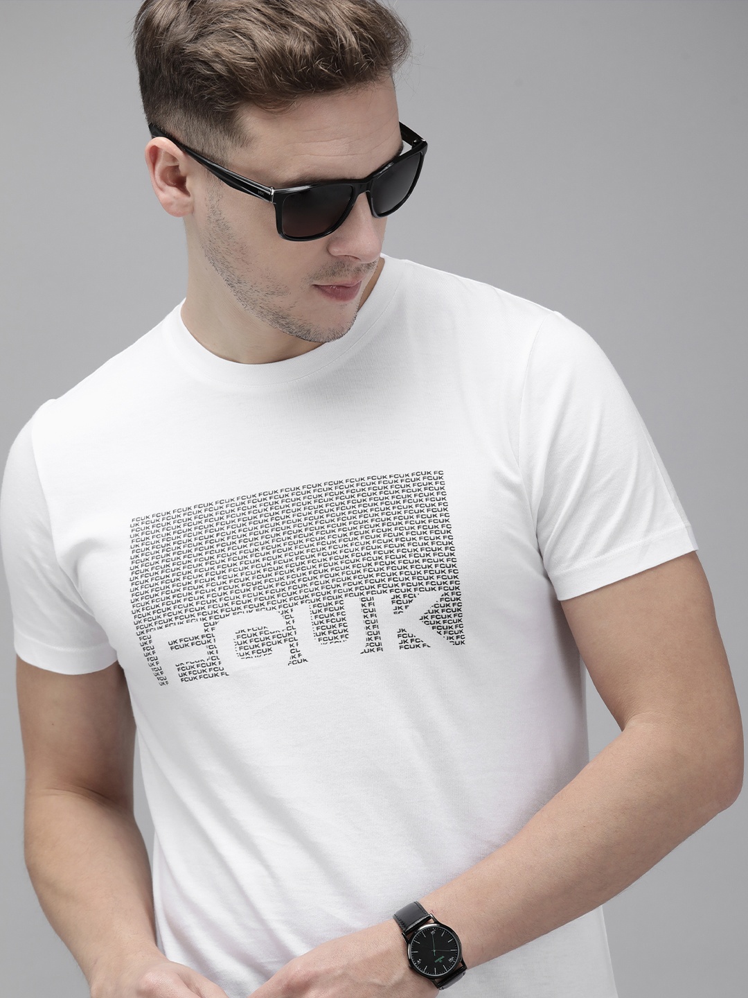 

French Connection Men White Brand Logo Printed Slim Fit T-shirt