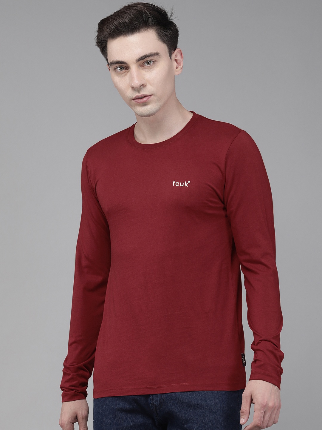 

French Connection Men Red Solid Slim Fit T-shirt