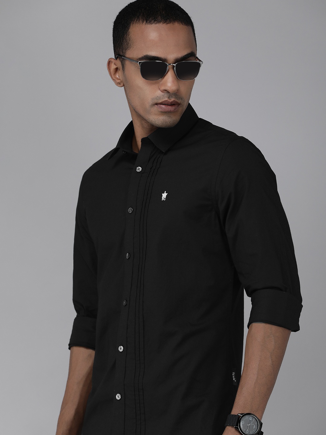 

French Connection Men Black Slim Fit Casual Cotton Shirt