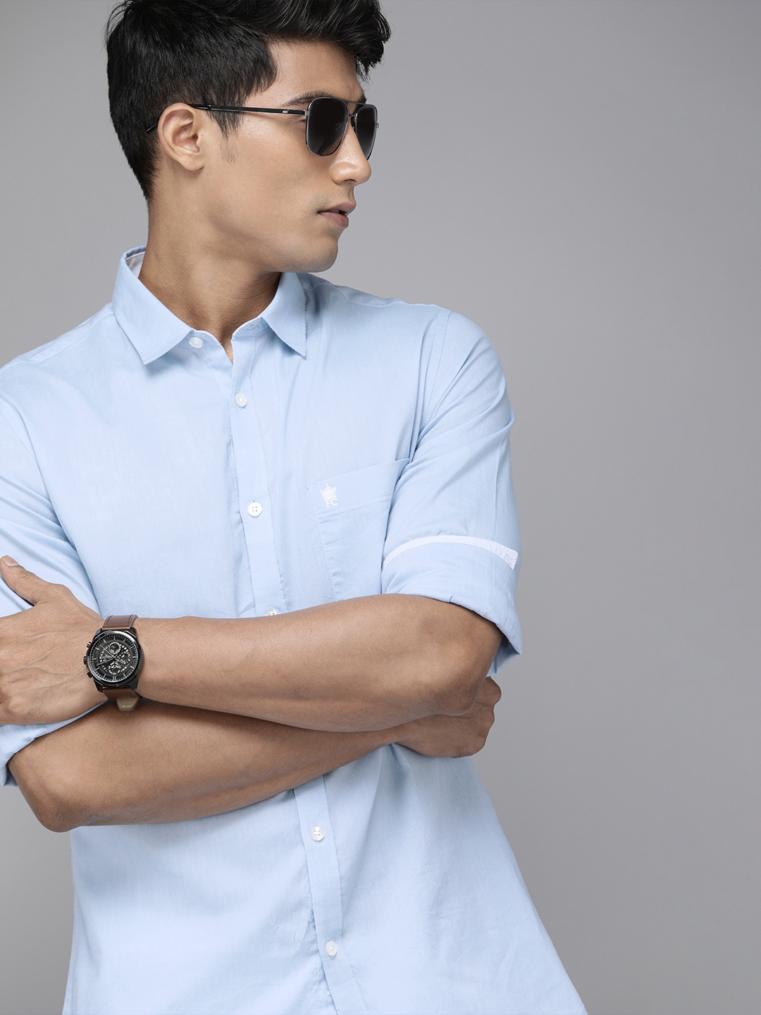 

French Connection Men Blue Slim Fit Solid Pure Cotton Oxford Casual Shirt