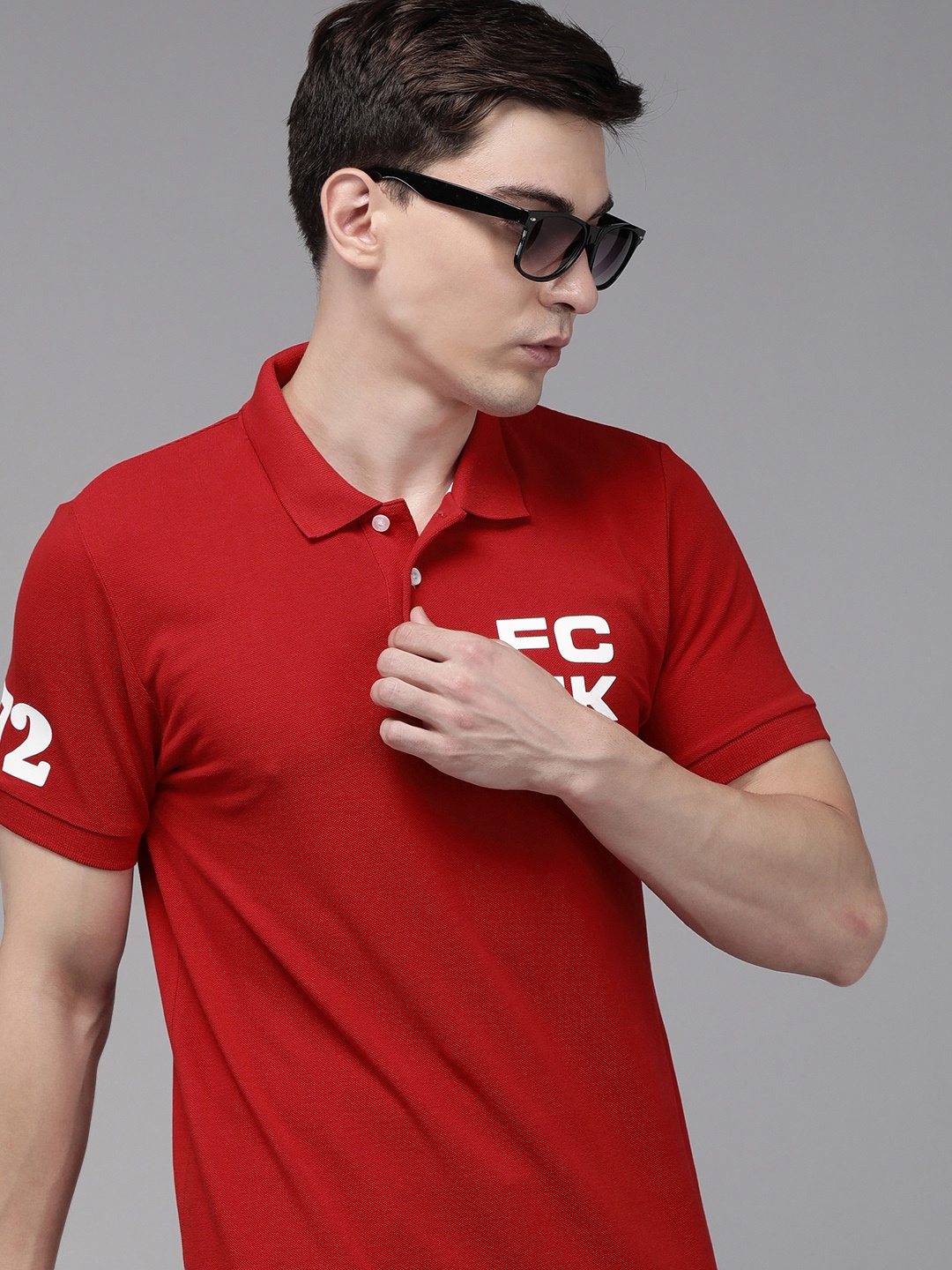 

French Connection Men Maroon Brand Logo Polo Collar Slim Fit casual T-shirt