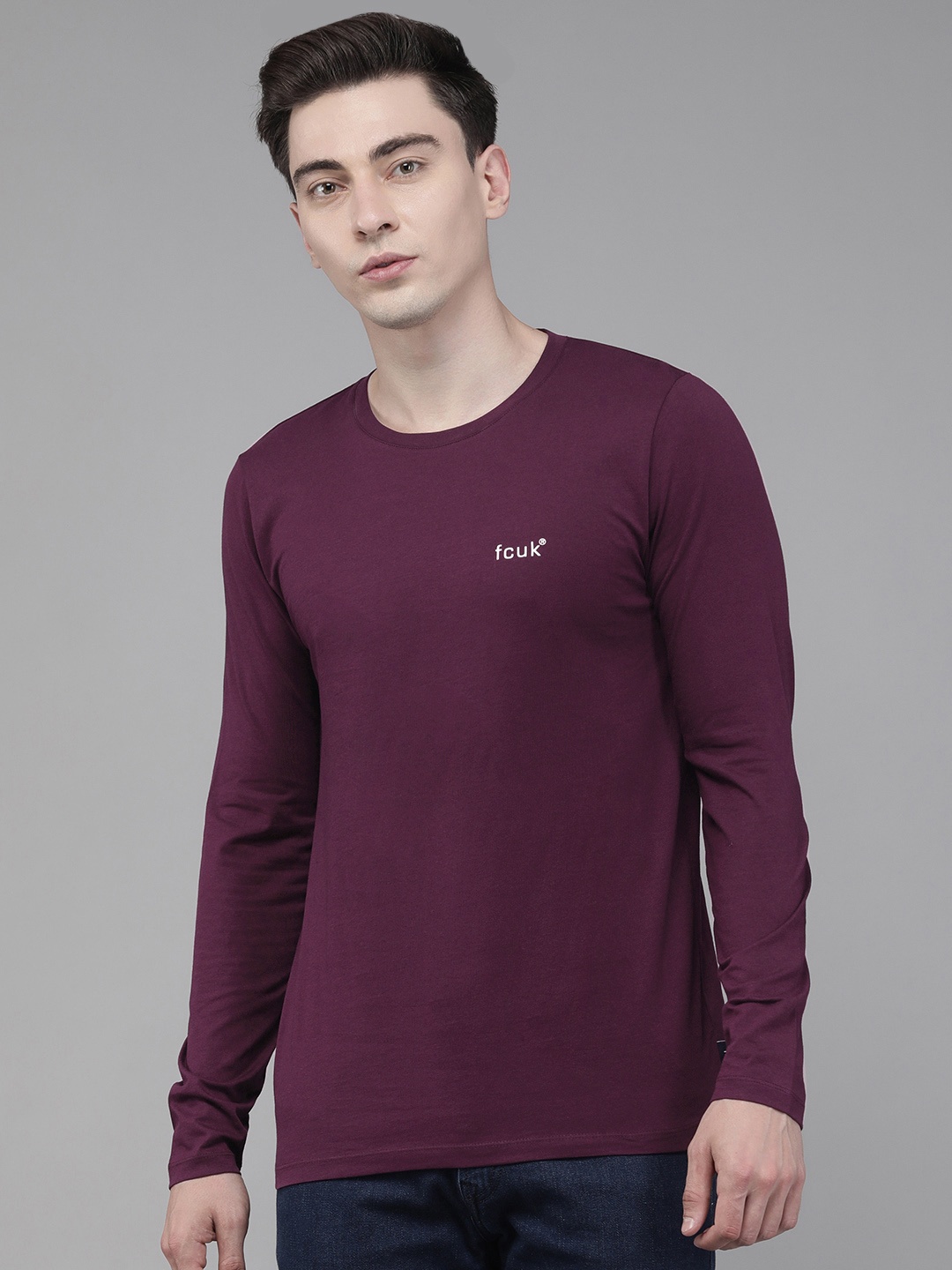 

French Connection Men Purple Solid Slim Fit T-shirt