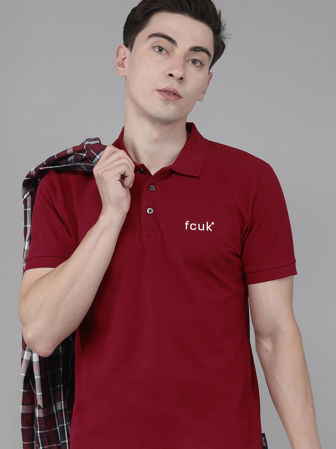 

French Connection Men Red Brand Logo Polo Collar Slim Fit T-shirt
