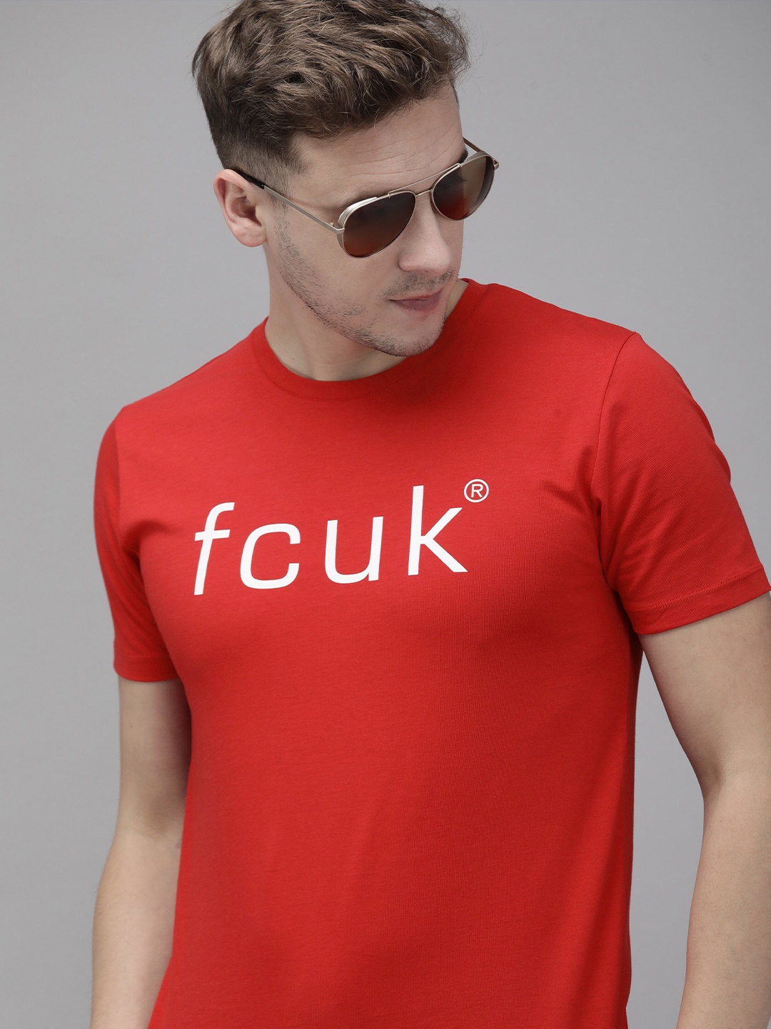 

French Connection Men Red Brand Logo Slim Fit T-shirt