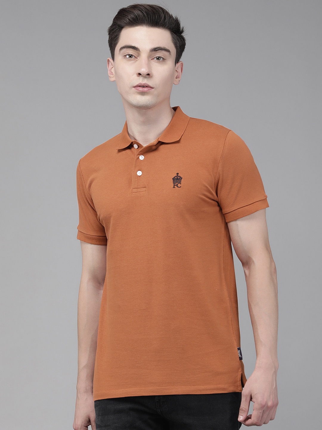 

French Connection Men Rust Solid Polo Collar Slim Fit T-shirt