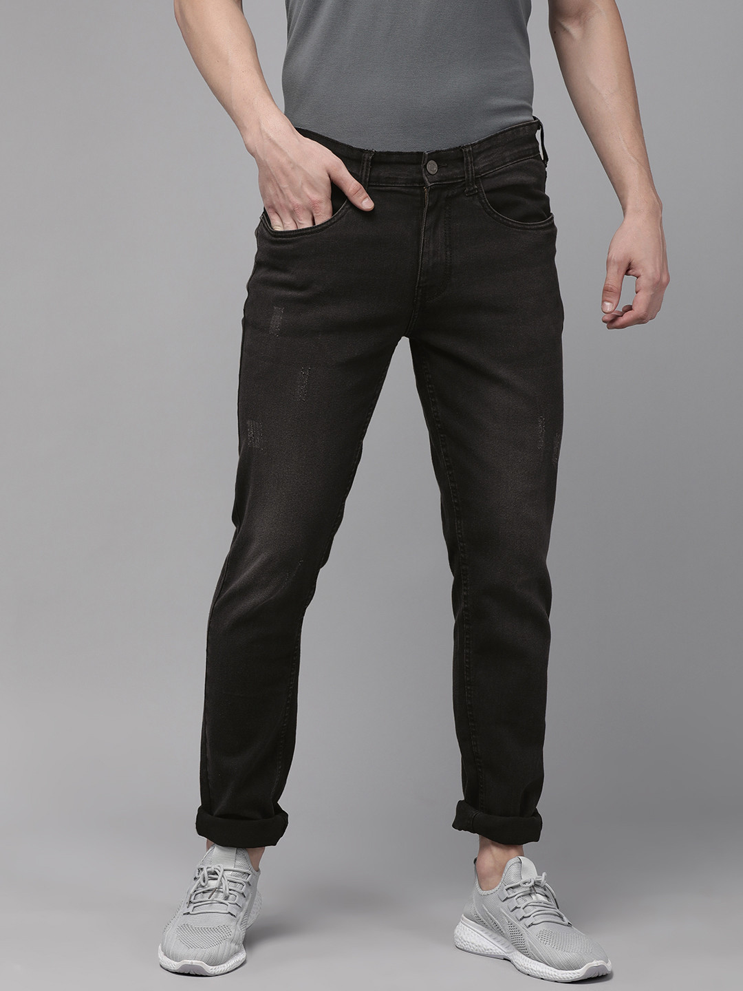 

French Connection Men Navy Blue Slim Fit Low Distress Light Fade Jeans