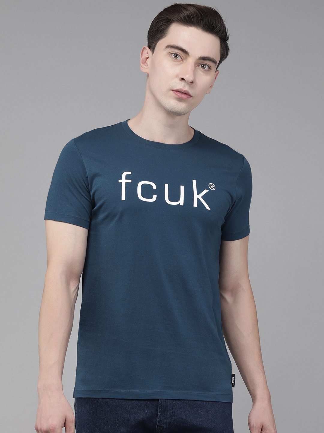 

French Connection Men Blue & White Printed Slim Fit T-shirt