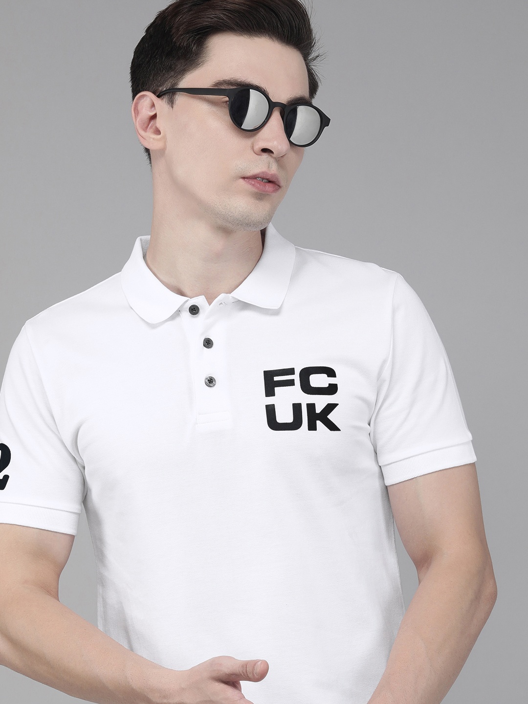 

French Connection Men White Brand Logo Polo Collar Slim Fit T-shirt