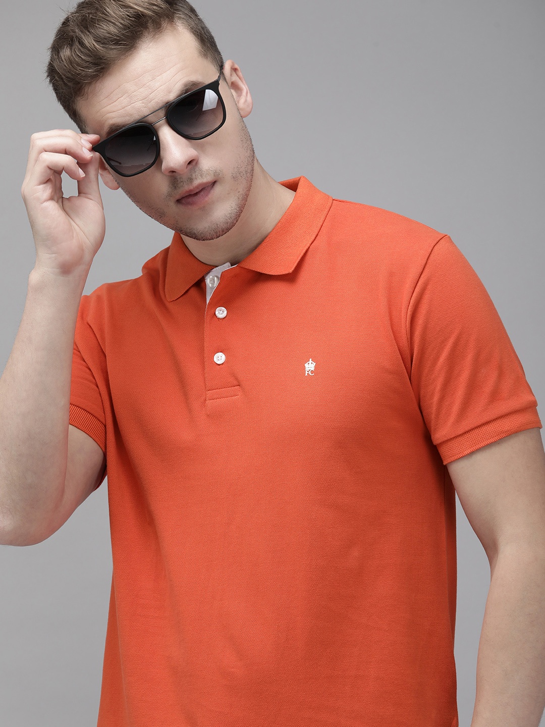 

French Connection Men Orange Brand Logo Polo Collar Slim Fit T-shirt