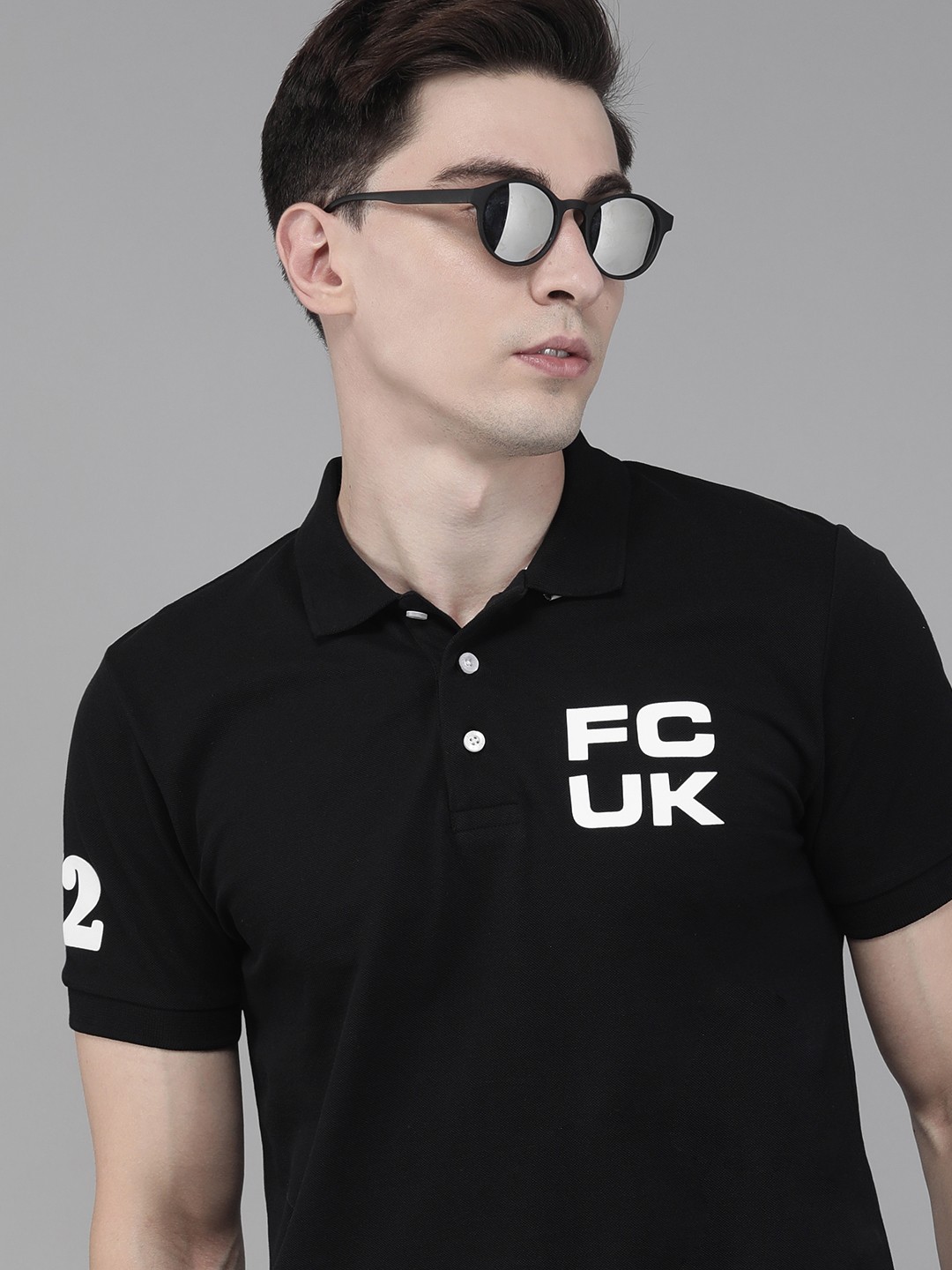 

French Connection Men Black Brand Logo Polo Collar Slim Fit T-shirt