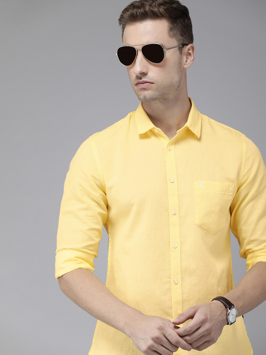 

French Connection Men Yellow Slim Fit Casual Shirt