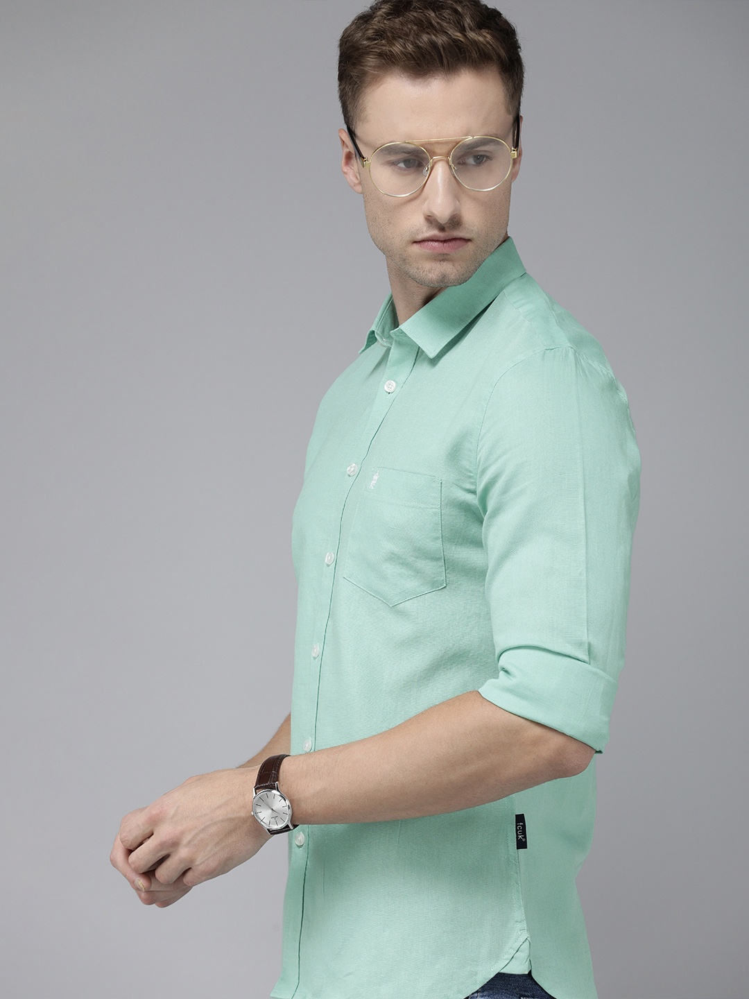 

French Connection Men Sea Green Slim Fit Casual Shirt