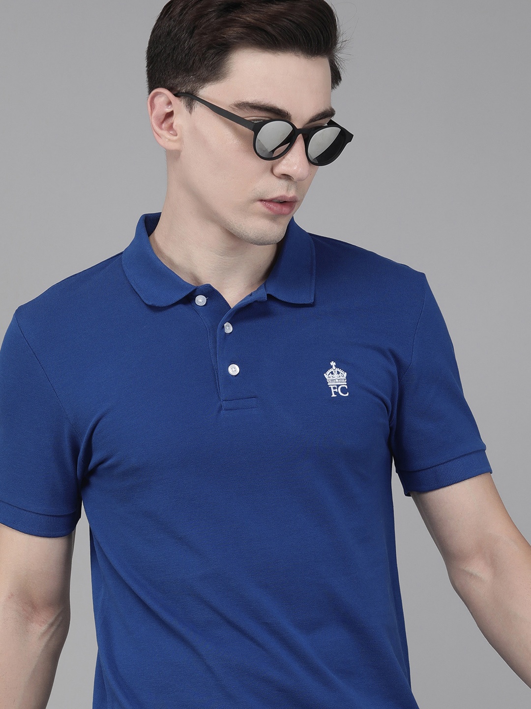 

French Connection Men Blue Brand Logo Polo Collar Slim Fit T-shirt