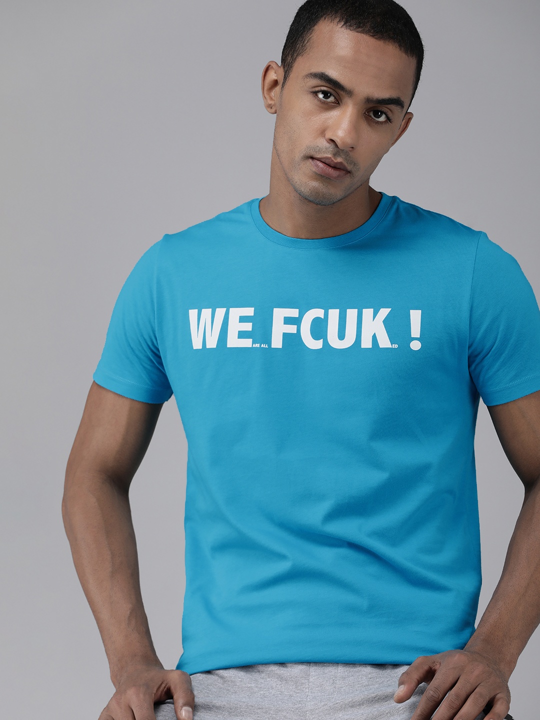 

French Connection Men Blue & White Printed Slim Fit T-shirt