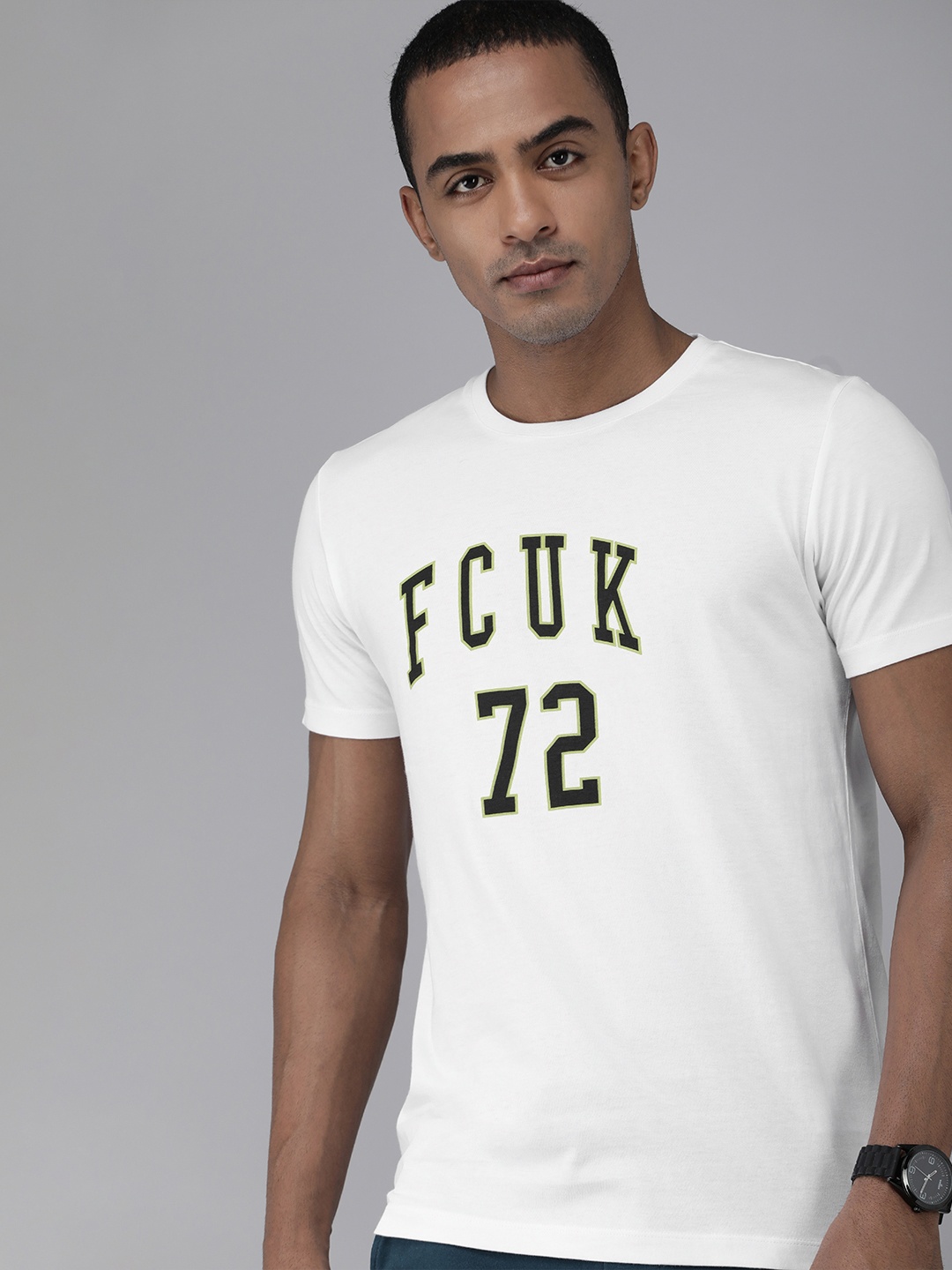 

French Connection Men White & Black Printed Slim Fit T-shirt