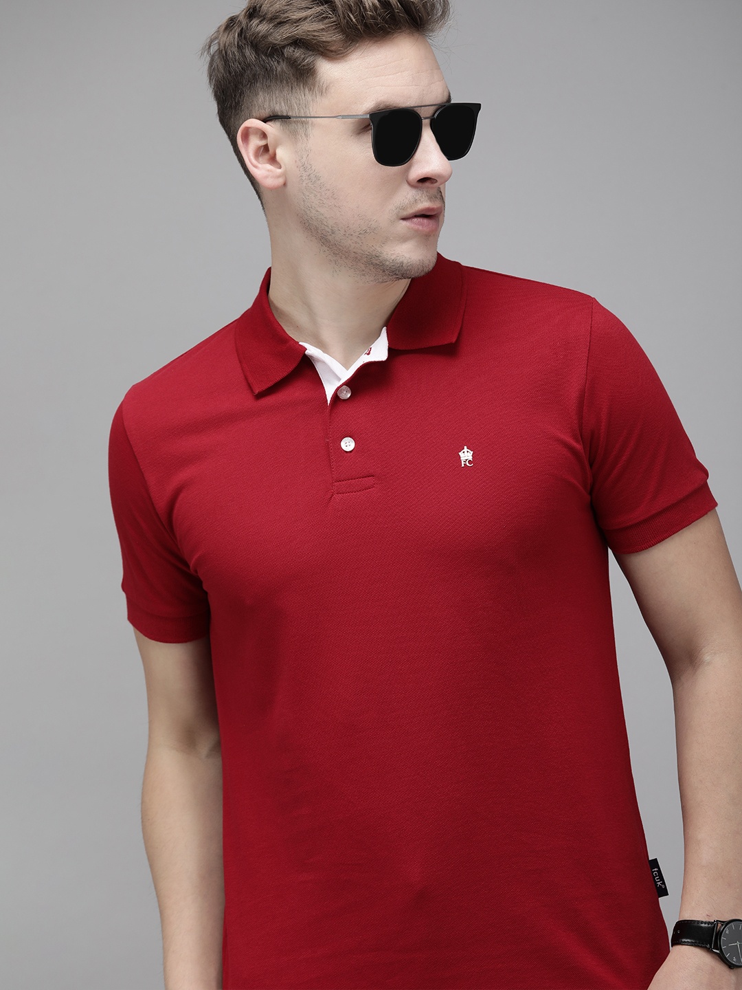 

French Connection Men Red Brand Logo Polo Collar Slim Fit T-shirt