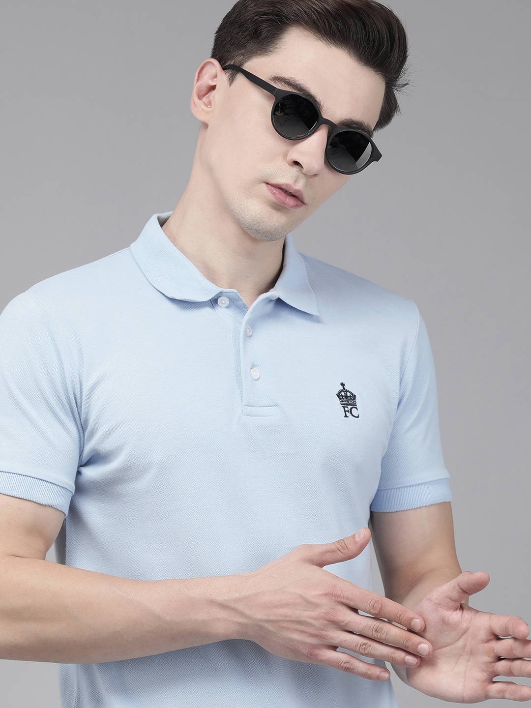 

French Connection Men Blue Brand Logo Polo Collar Slim Fit T-shirt