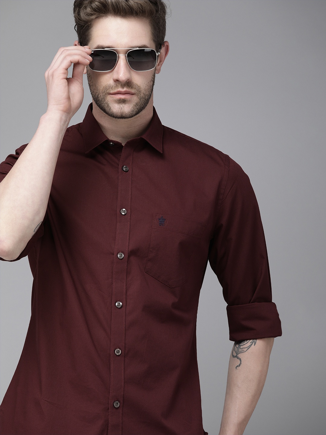 

French Connection Men Maroon Solid Slim Fit Pure Cotton Casual Shirt