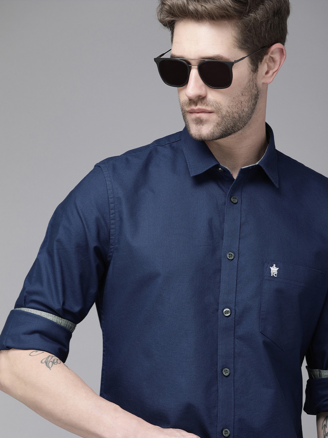 

French Connection Men Blue Slim Fit Pure Cotton Casual Shirt