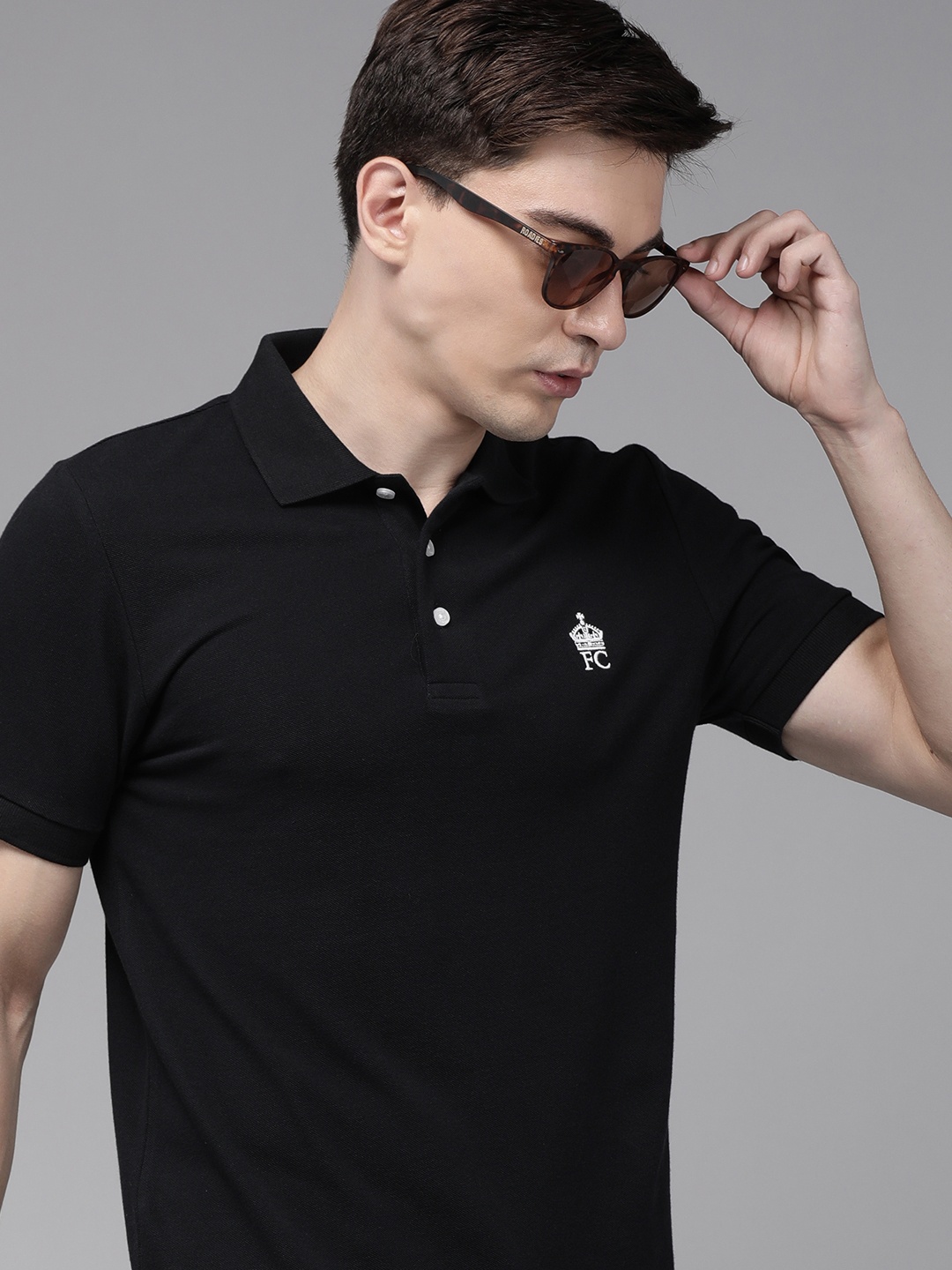 

French Connection Men Navy Blue Brand Logo Polo Collar Slim Fit Casual T-shirt
