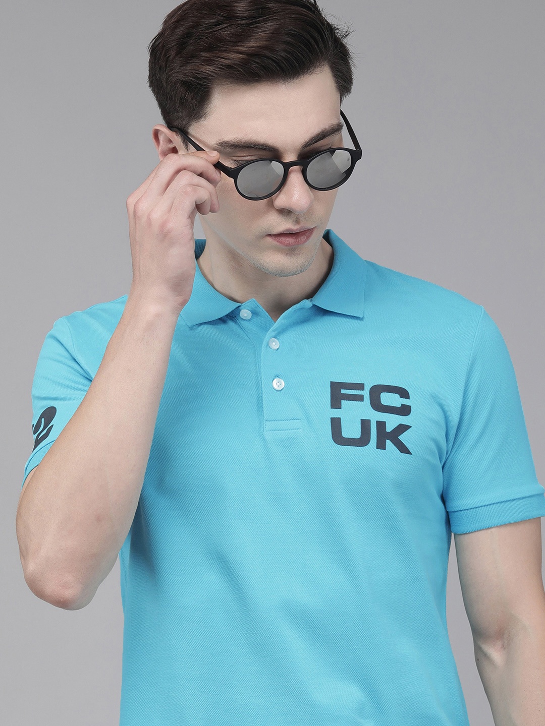 

French Connection Men Blue Brand Logo Polo Collar Slim Fit T-shirt