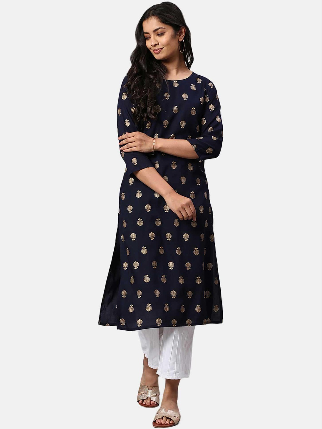 

Karigari Women Blue Ethnic Motifs Printed Kurta