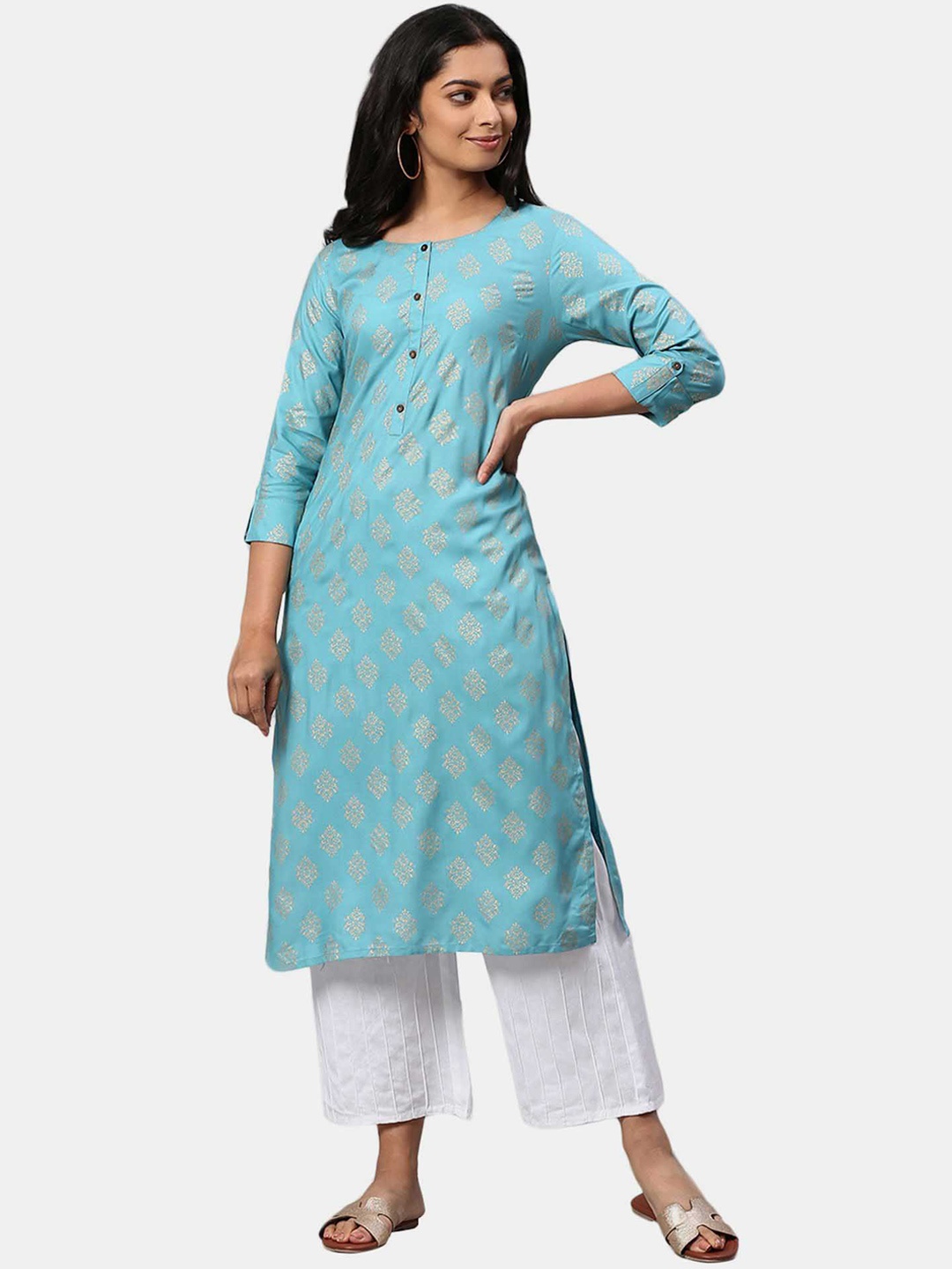 

Karigari Women Blue Ethnic Motifs Printed Kurta