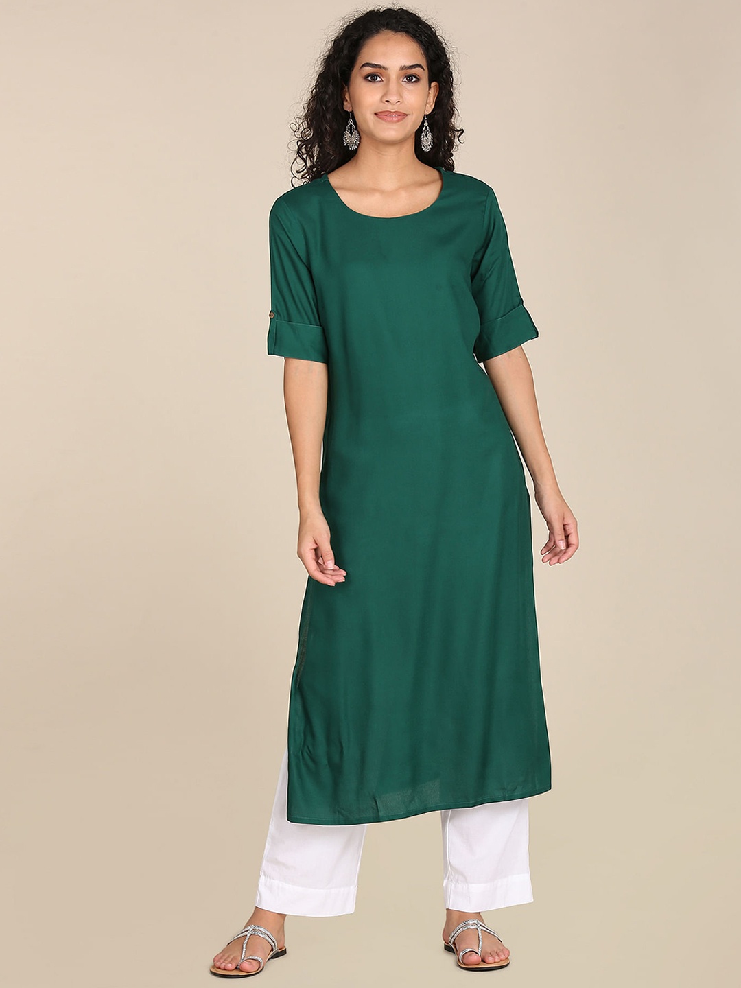 

Karigari Women Green Solid Kurta