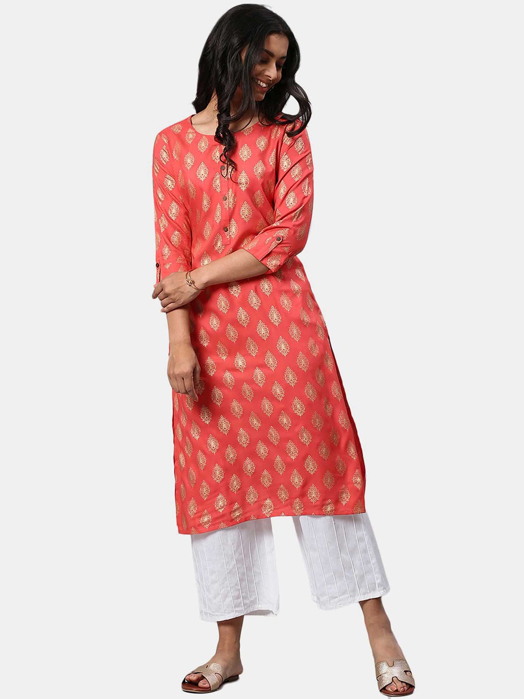 

Karigari Women Orange Ethnic Motifs Printed Kurta