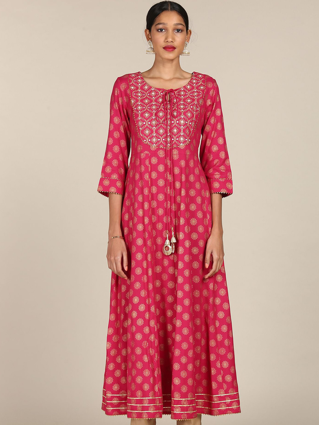 

Anahi Women Pink & chinese red Ethnic Motifs Printed Kurta