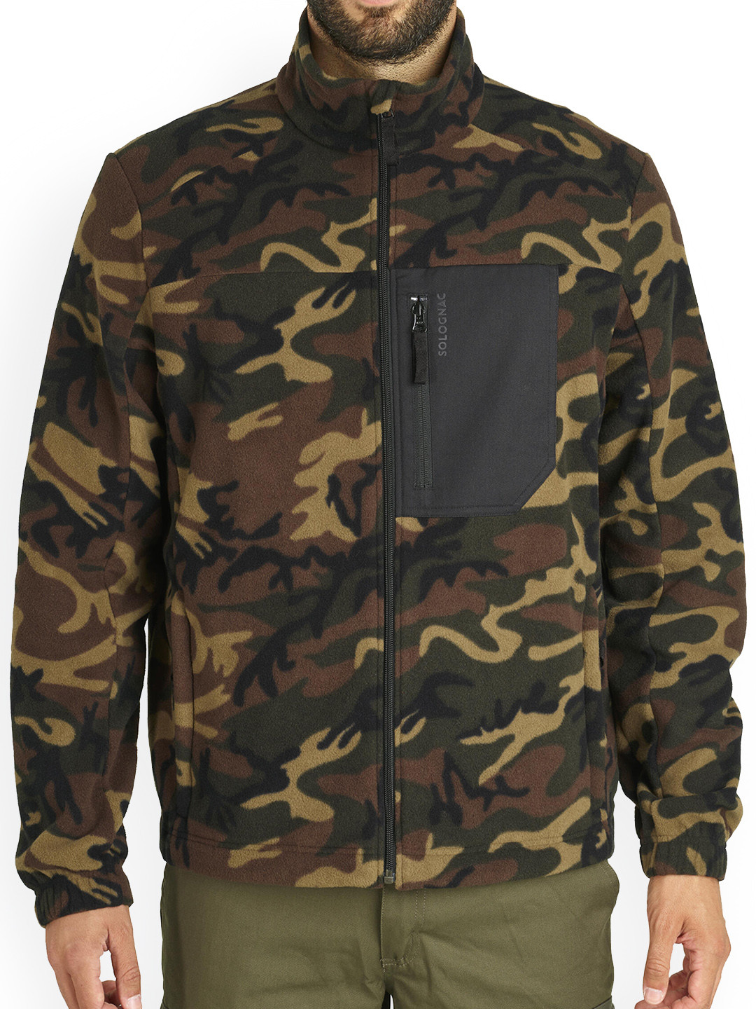 

SOLOGNAC By Decathlon Men Green Brown Camouflage Insulator Outdoor Quilted Hiking Jacket
