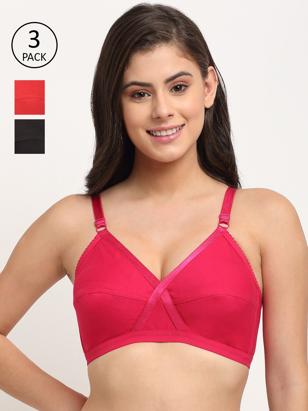 

Friskers Red & Orange Pack of 3 Bra