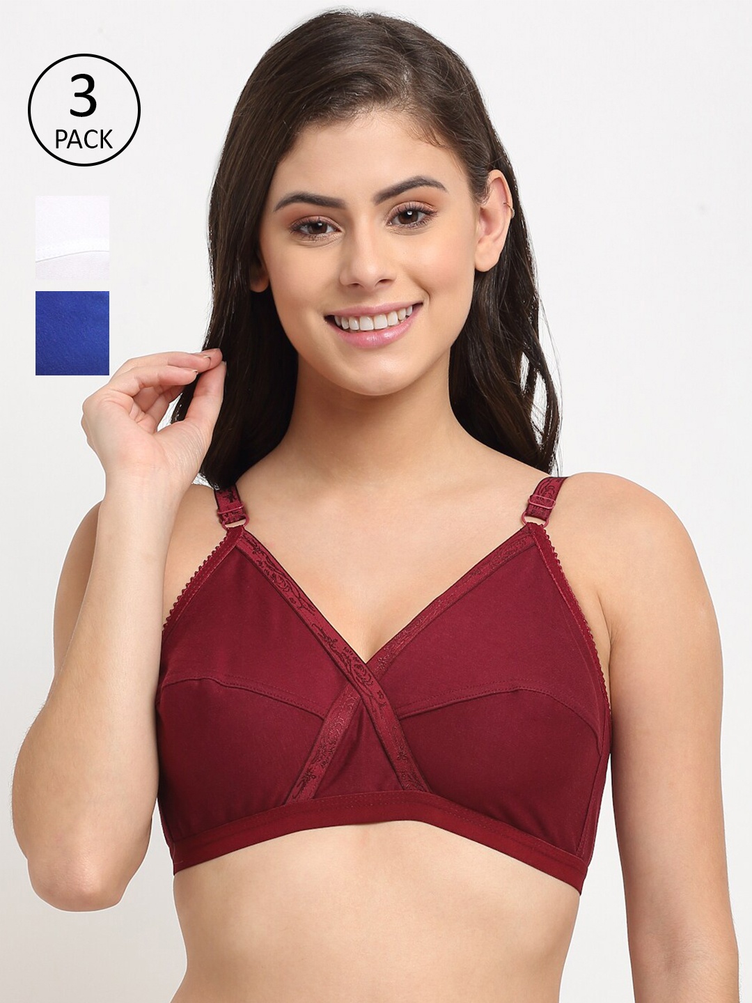 

Friskers Pack Of 3 White & Blue Bras