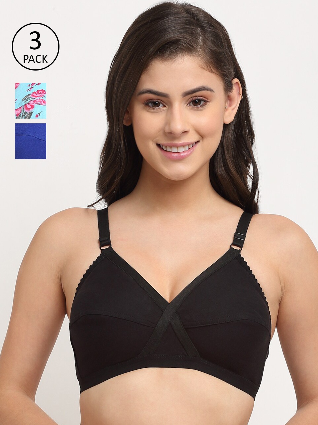

Friskers Black & Blue Pack of 3 Bra