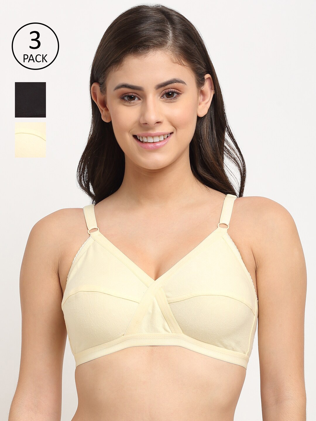 

Friskers Black & Cream-Coloured Pack of 3 Bras 2O-312-01-312-09-318-09-30