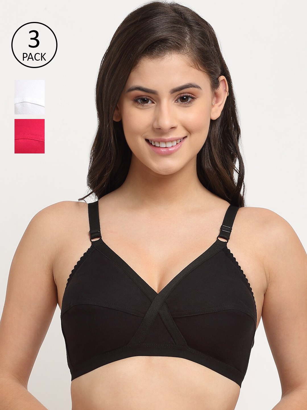 

Friskers Pack Of 3 Cotton Balconette Bra, Black